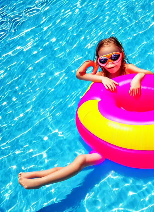 An 8 year old girl is relaxing by the pool after a swim, Stock image