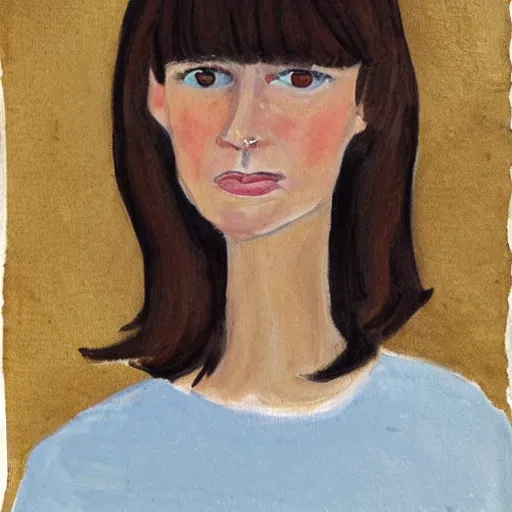 Image similar to a french and swedish woman with brown bangs, character portrait by jane freilicher, pinterest contest winner, regionalism, contest winner, academic art