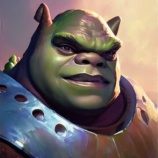 Image similar to greg manchess portrait painting of shrek in a futuristic armor, medium shot, asymmetrical, profile picture, organic painting, sunny day, matte painting, bold shapes, hard edges, street art, trending on artstation, by huang guangjian and gil elvgren and sachin teng