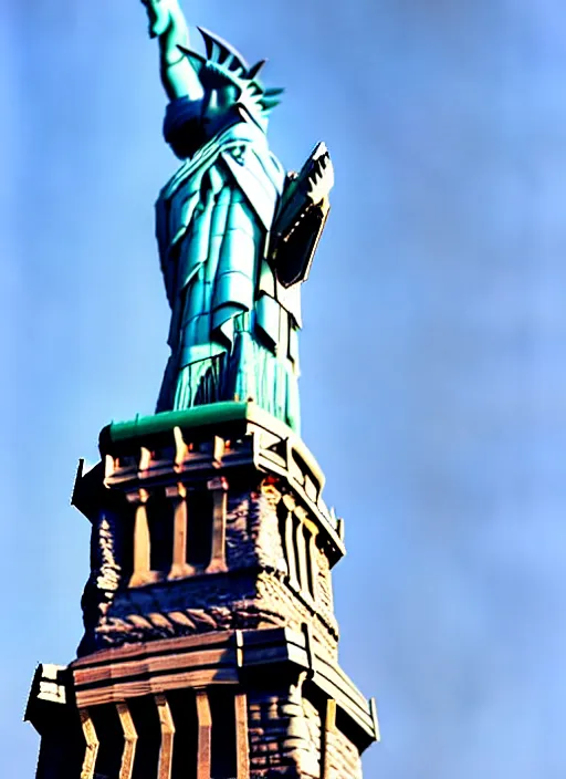 Image similar to red dragon under statue of liberty