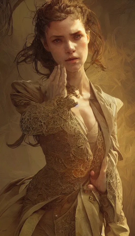 Prompt: tailor, sweaty, insane, intricate, highly detailed, digital painting, artstation, concept art, smooth, sharp focus, illustration, Unreal Engine 5, 8K, art by artgerm and greg rutkowski and alphonse mucha