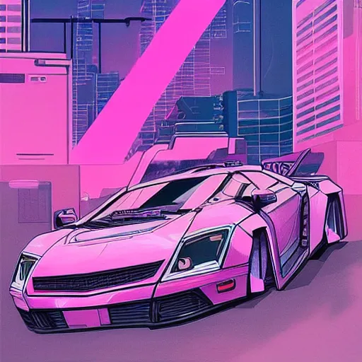 Prompt: drawing of a car with a pink background, cyberpunk art by adam pijnacker, trending on artstation, panfuturism, anime aesthetic, art on instagram, futuristic