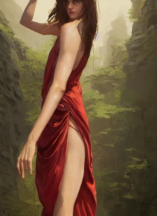 Prompt: a digital painting of Alexandra Daddario wearing a kaftan dress, by netter, beautiful, gorgeous, long hair, style from greg rutkowski, beautiful eyes, full frame, oil painting, featured on artstation, concept art, smooth, sharp focus, illustration, very detailed, ambient lighting, unreal engine render, concept art by Atey Ghailan, by Loish, by Bryan Lee O'Malley