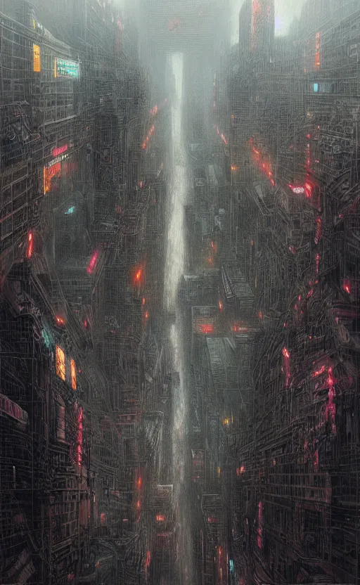 Image similar to an digital art of cyberpunk storm that destroys new york city in style of zdislaw beksinski