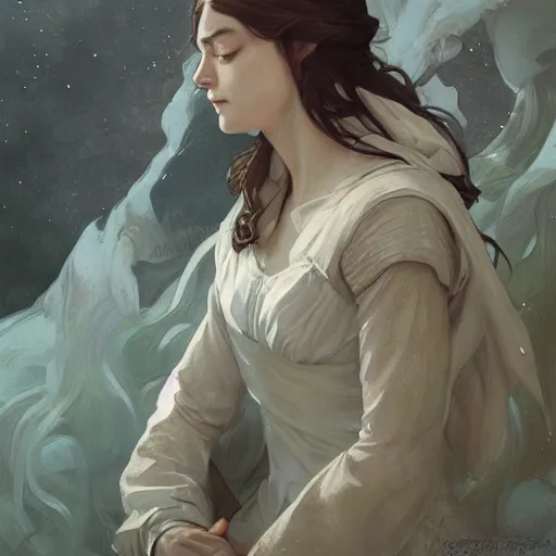 Prompt: Portrait of sleeping arya stark, elegant, digital painting, highly detailed, fantasy, artstation, concept art, smooth, sharp focus, illustration, art by artgerm and greg rutkowski and alphonse mucha