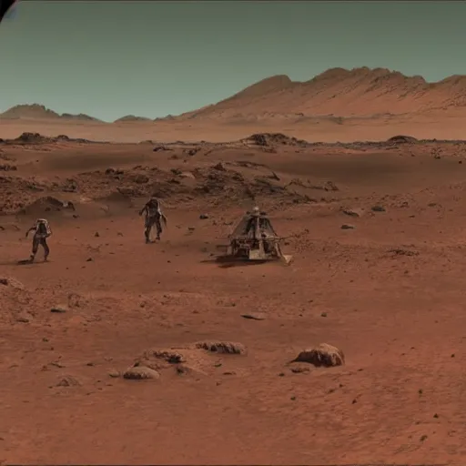 Image similar to Early settlers on Mars, April 2061. Wikimedia Commons.