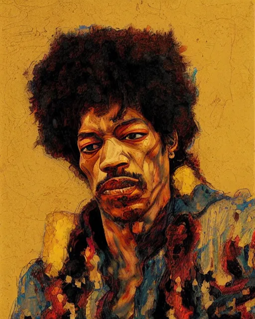 Prompt: portrait of jimi hendrix by greg rutkowski in the style of egon schiele