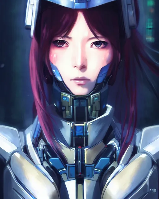 Image similar to portrait Anime Girl in mecha armor in night tokyo Sharp fine face pretty face, realistic shaded Perfect face, fine details. Anime. cyberpunk realistic shaded lighting by katsuhiro otomo ghost-in-the-shell, magali villeneuve, artgerm, rutkowski Jeremy Lipkin and Giuseppe Dangelico Pino and Michael Garmash and Rob Rey