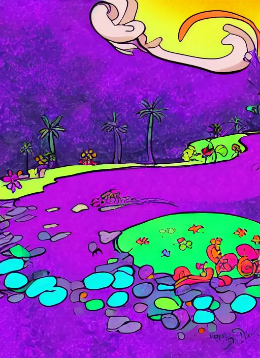 Image similar to purple island made from paint cartoon app background artwork, digital art, award winning