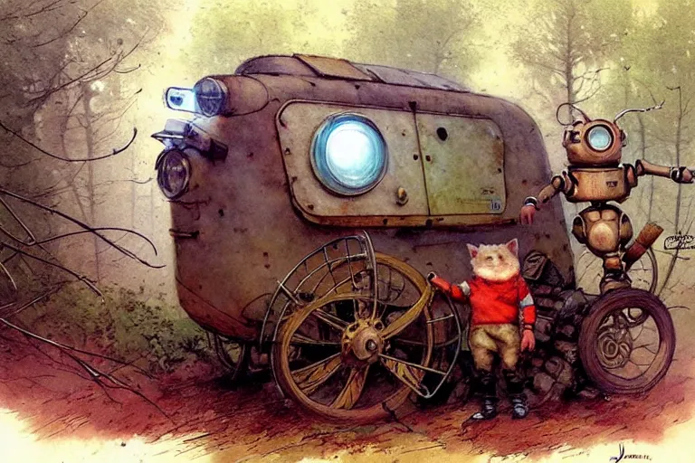 Prompt: adventurer ( ( ( ( ( 1 9 5 0 s retro future robot android fat rat house wagon woods scene. muted colors. ) ) ) ) ) by jean baptiste monge!!!!!!!!!!!!!!!!!!!!!!!!! chrome red