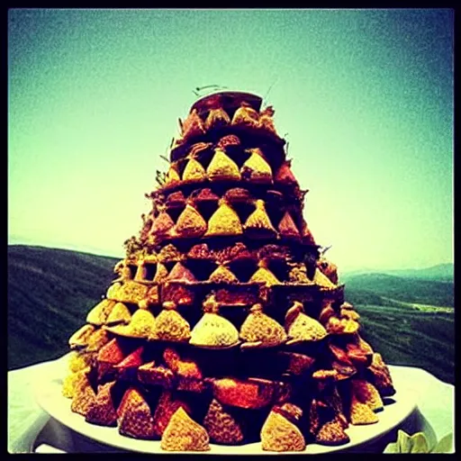 Prompt: “ a tower of desserts as high as the moon ”