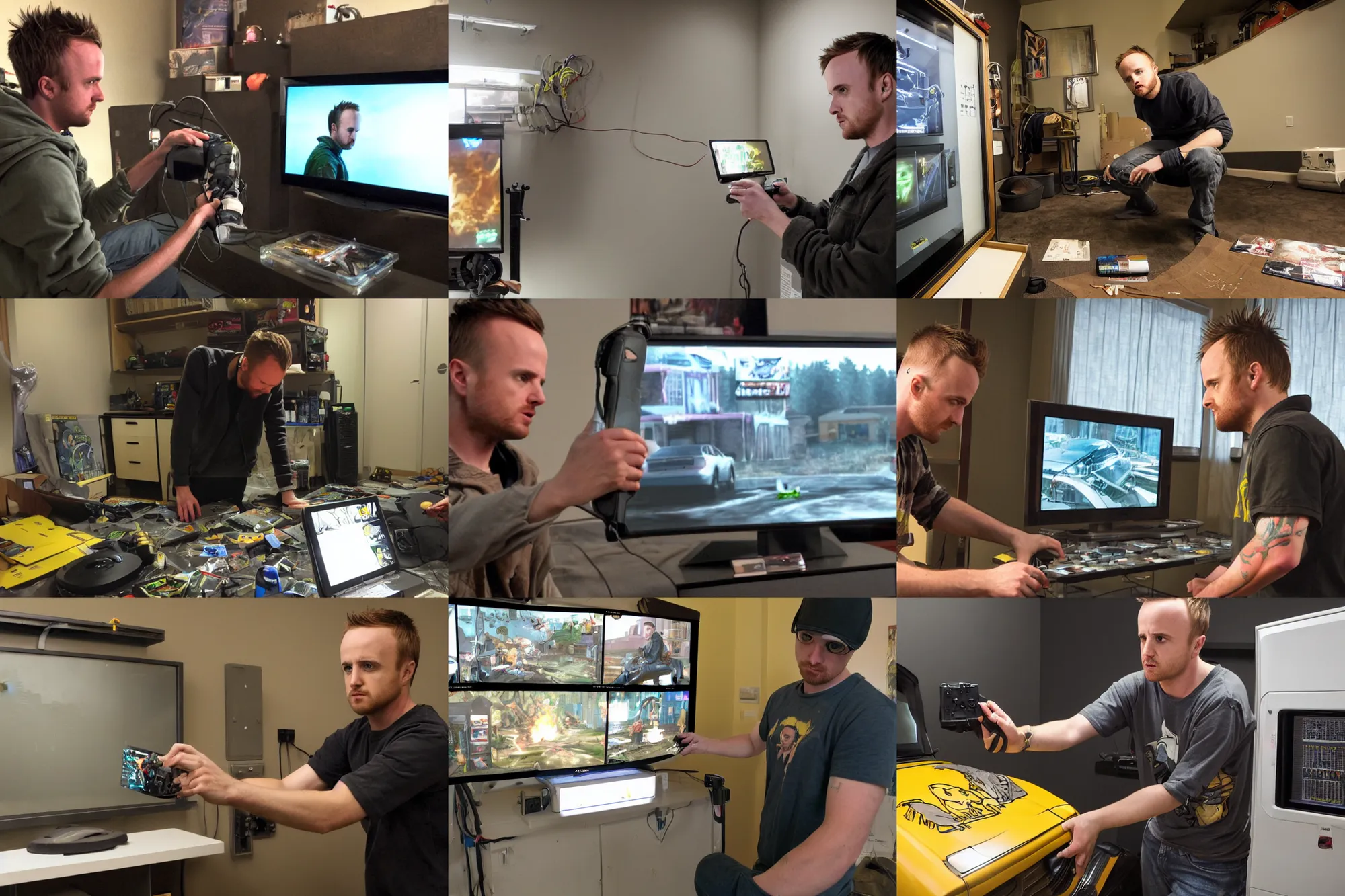 Prompt: Jesse Pinkman installing the SBURB video game, cinematic, epic, highly-detailed, photo realistic