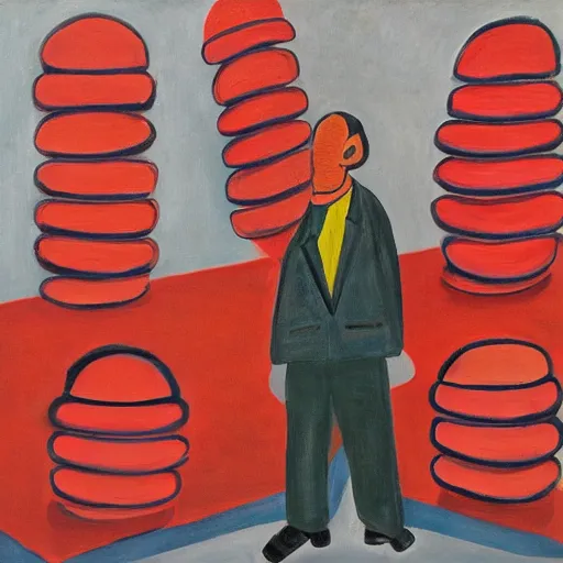 Prompt: artwork by philip guston