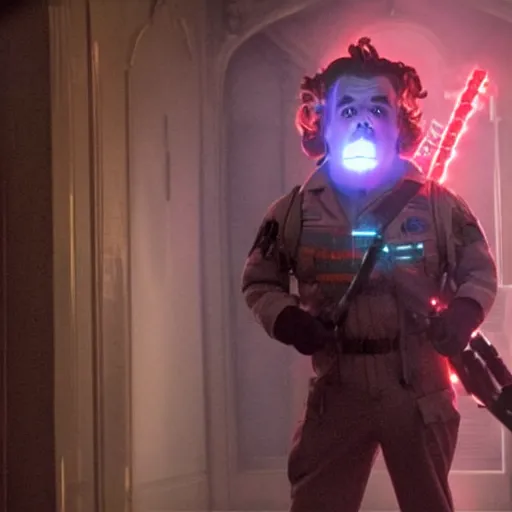 Prompt: stunning awe inspiring peter dinklage as a ghostbuster in the movie ghostbusters, movie still 8 k hdr atmospheric lighting