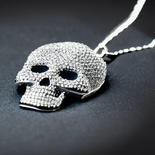 Image similar to jewelry skull made of holographic crystals, high contrast, close shot, commercial, studio light, dark background