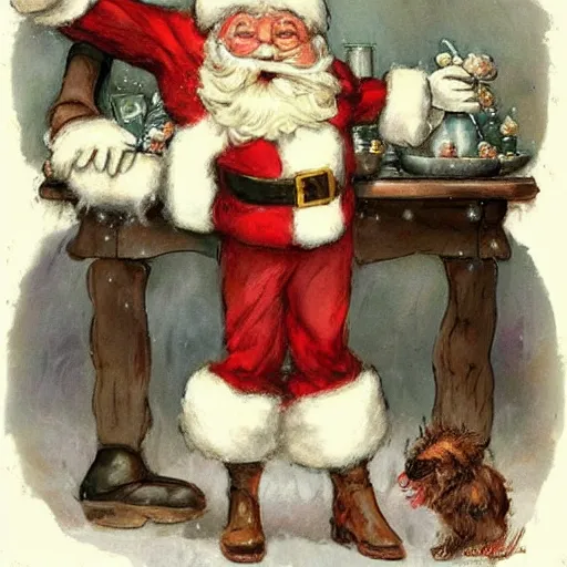 Image similar to (((((1950s cozy Christmas dinner with santa klaus . muted colors.))))) by Jean-Baptiste Monge !!!!!!!!!!!!!!!!!!!!!!!!!!!