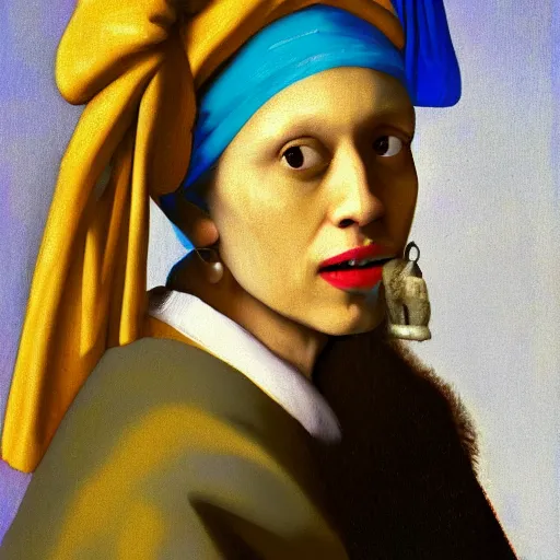 Image similar to Eric Andre painted as the Girl with a Pearl Earring by Johannes Vermeer