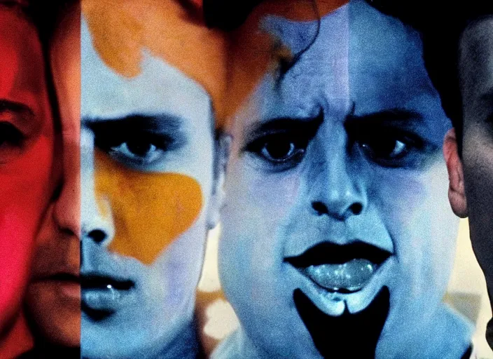 Image similar to still from art house film by alejandro jodorowsky, harmony korine and kenneth anger : : surreal scene in a picturesque setting : : close up of the actors'faces : : cinemascope, technicolor, 8 k