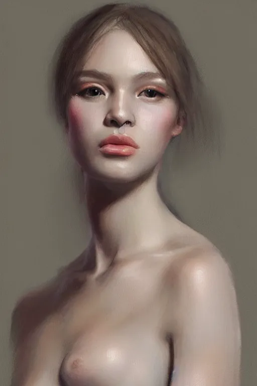 Image similar to girl portrait painting by ruan jia, Kenneth Willardt, ross tran, WLOP, Andrei Riabovitchev, gold, harper's bazaar, vogue, magazine, concept art, ornate, luxury, elite, elegant, trending on artstation ,