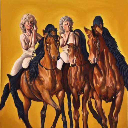 Prompt: the golden girls as the four horsemen of the apocalypse, oil on canvas