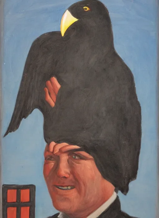 Image similar to a jet pilot with a crow head