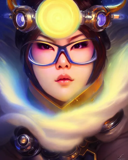 Image similar to mei from overwatch, elegant, icy, cold, ice, colorful, fantasy, fantasy art, character portrait, portrait, close up, highly detailed, intricate detail, amazing detail, sharp focus, vintage fantasy art, vintage sci - fi art, radiant light, caustics, by boris vallejo