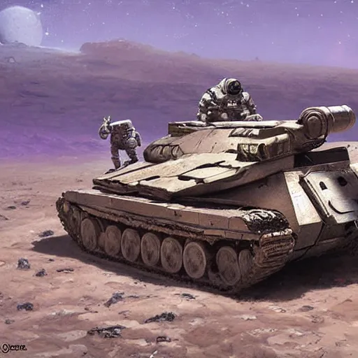 Prompt: Tanks playing chess on the moon oil painting by Greg Rutkowski