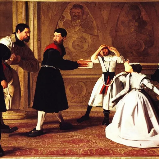 Image similar to royal family during an argument, diego velazquez, very detailed, cinematic, dynamic light