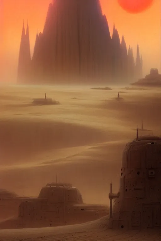 Prompt: emissary moody mysterious world of kamino during sunrise and sand storm by arthur haas and bruce pennington and john schoenherr, cinematic matte painting, 8 k, dark color palate