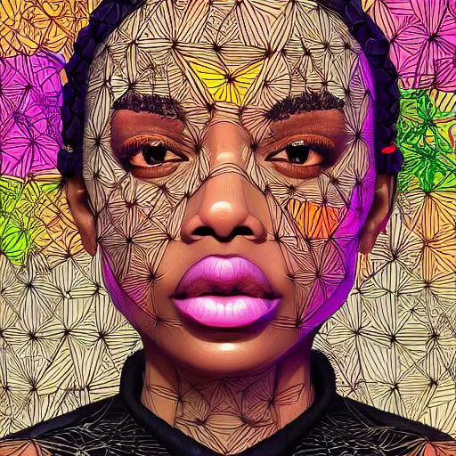 Image similar to the portrait of an incredibly cute and sophisticated black woman partially made of onions of all colors, an ultrafine detailed illustration by james jean, final fantasy, intricate linework, bright colors, behance contest winner, vanitas, angular, altermodern, unreal engine 5 highly rendered, global illumination, radiant light, detailed and intricate environment