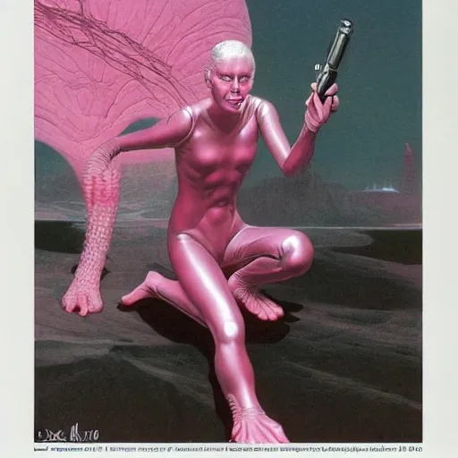 Image similar to pink scifi woman, by wayne barlowe