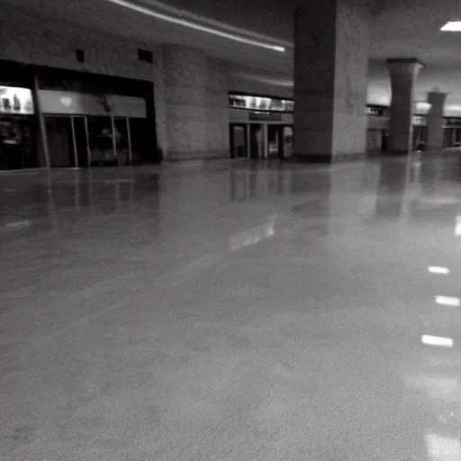 Image similar to beatiful cctv found footage of shadow creature lurking in an empty abandoned mall