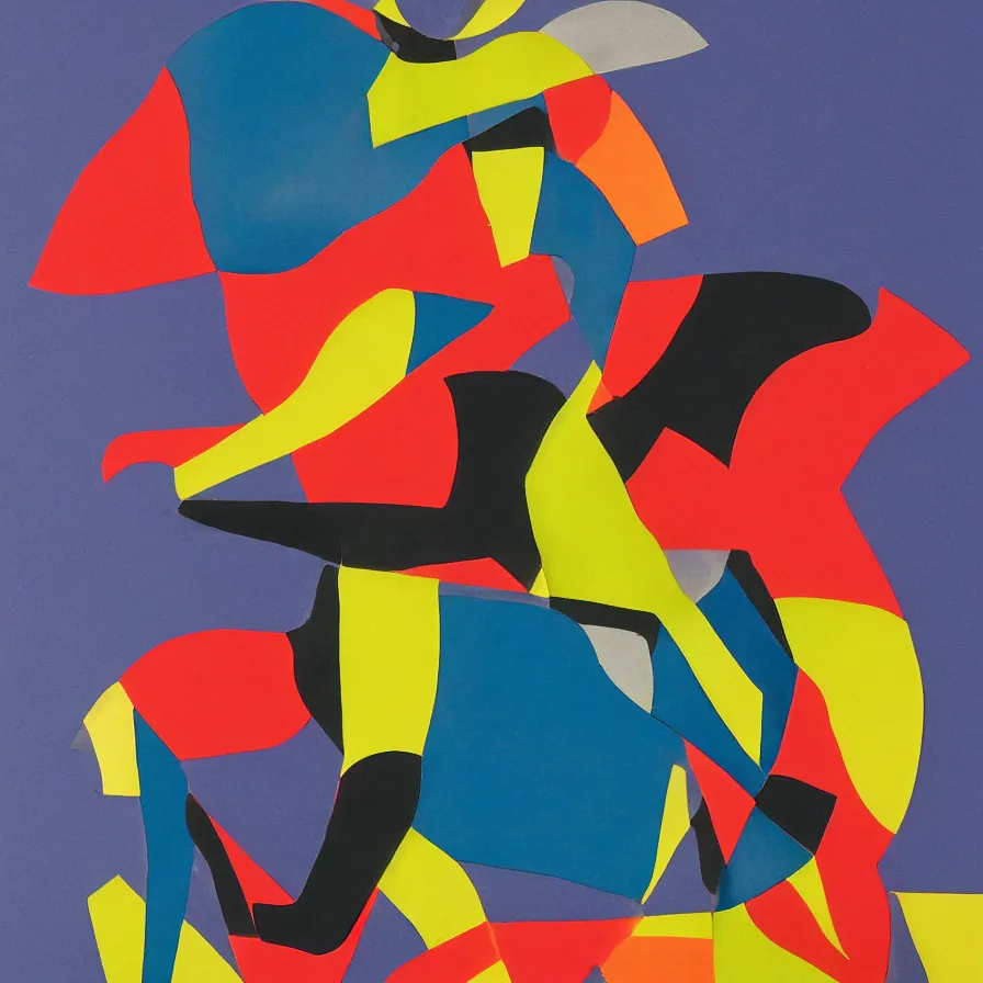 Image similar to clay sculpture of a silhouette of a fast cyclist in a minimalist collage of geometric shapes, tetrachromacy, primary colors, in the style of ikko tanaka, japanese graphic design, 1 9 9 0