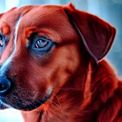 Image similar to ultra detailed photo of a dog with red fur