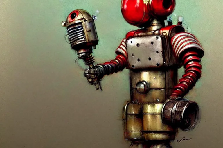 Image similar to adventurer ( ( ( ( ( 1 9 5 0 s retro future robot android clown. muted colors. ) ) ) ) ) by jean baptiste monge!!!!!!!!!!!!!!!!!!!!!!!!! chrome red