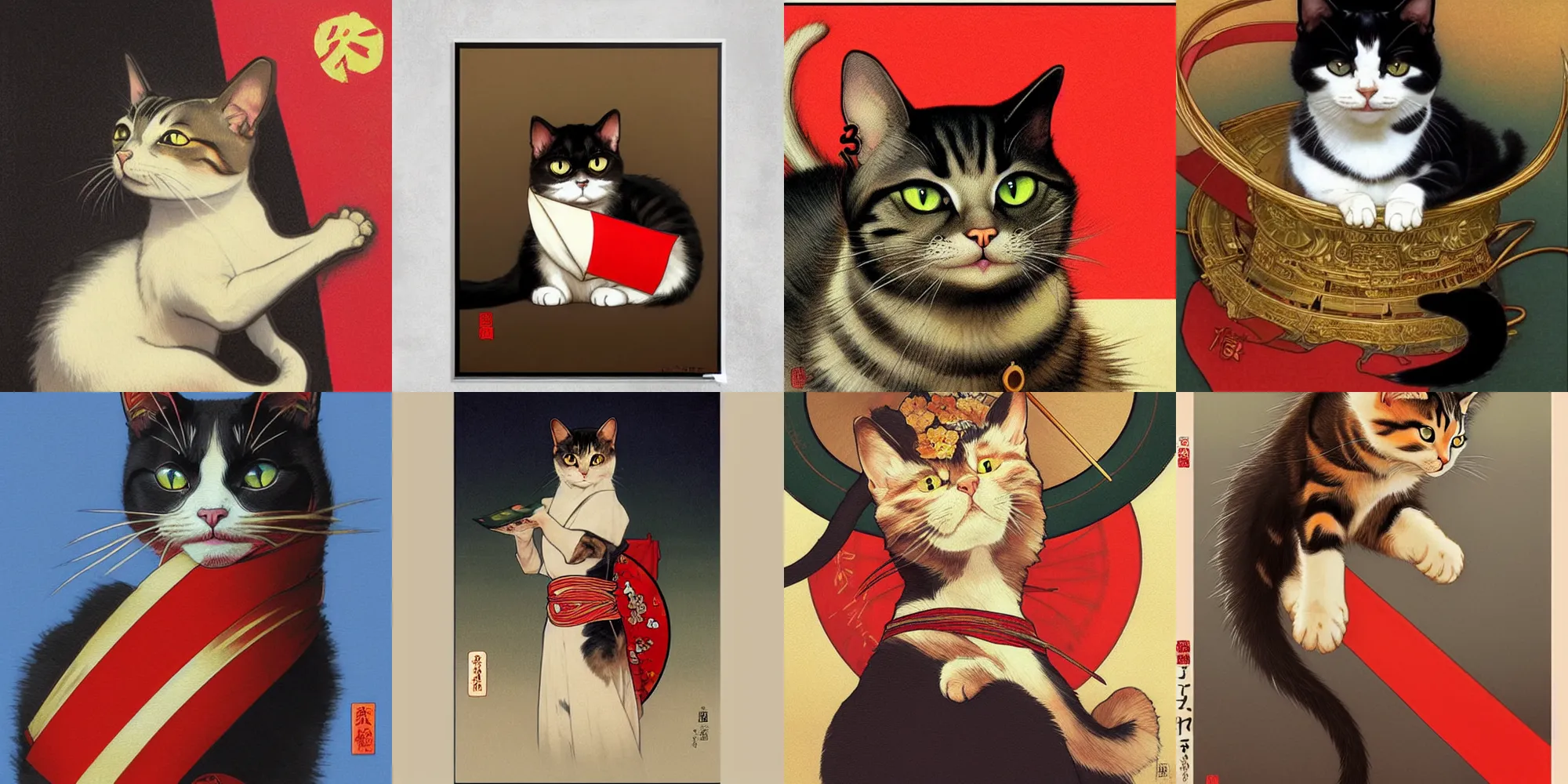 Prompt: a cat in japanese flag, painted by art by tsuyoshi nagano, greg rutkowski, artgerm, alphonse mucha - h 7 6 8