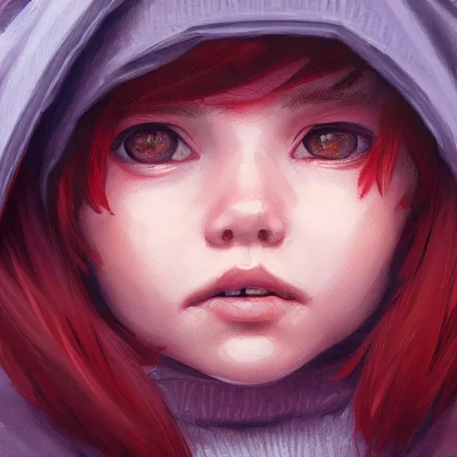 Image similar to a tiny girl with short red hair wearing a hoodie, digital art, cute face, very beautiful face, pretty face, very detailed eyes, full body illustration, 8 k resolution, soft painting, by greg rutkowski, wlop, rossdraws,