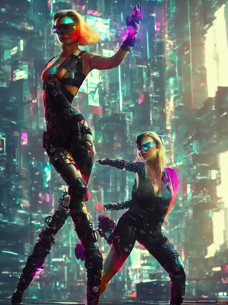 Prompt: margot robbie as a cyberpunk ninja, retro futurism, flashy colors, ray tracing, realistic, rendered in unreal, 8 k, cinematic lighting, highly detailed