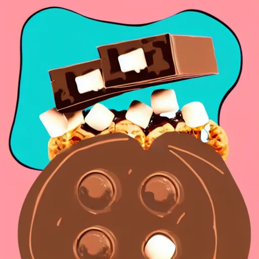 Image similar to drew barrymore inside smore!, bionic scifi, chocolate and graham cracker background