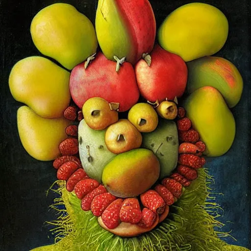 Image similar to giuseppe arcimboldo, fruit monster, new scifi movie