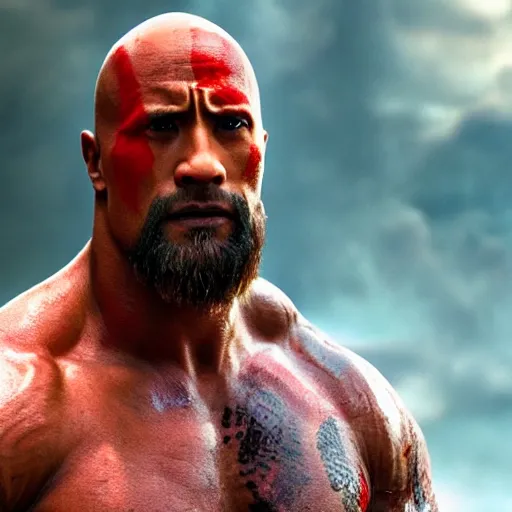 Image similar to dwayne johnson as kratos 4 k detailed