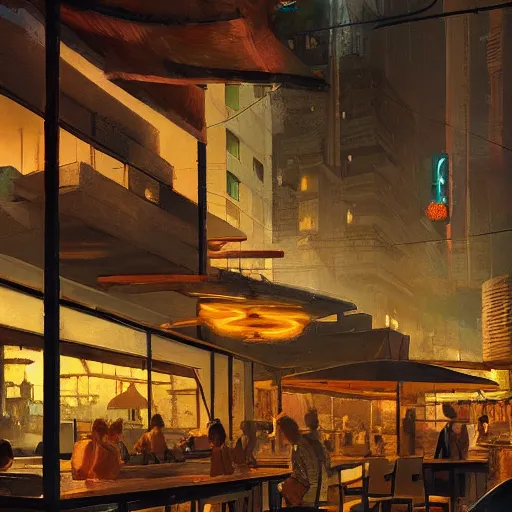 Image similar to Bar. Night. Midcentury architecture. Cinematic. Matte painting in the style of Craig Mullins. Concept art. Trending on Artstation - w 1216