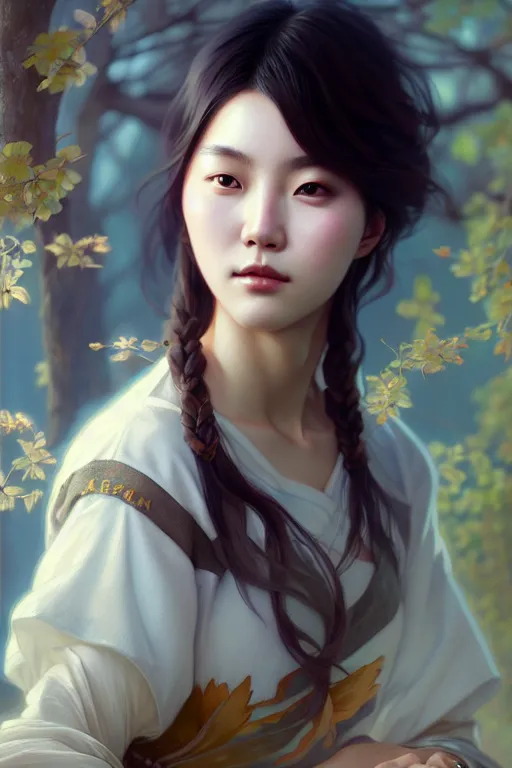 Image similar to beautiful digital painting of lee jin - eun gray background with high detail, 8 k, stunning detail, photo by artgerm, greg rutkowski and alphonse mucha, unreal engine 5, 4 k uhd