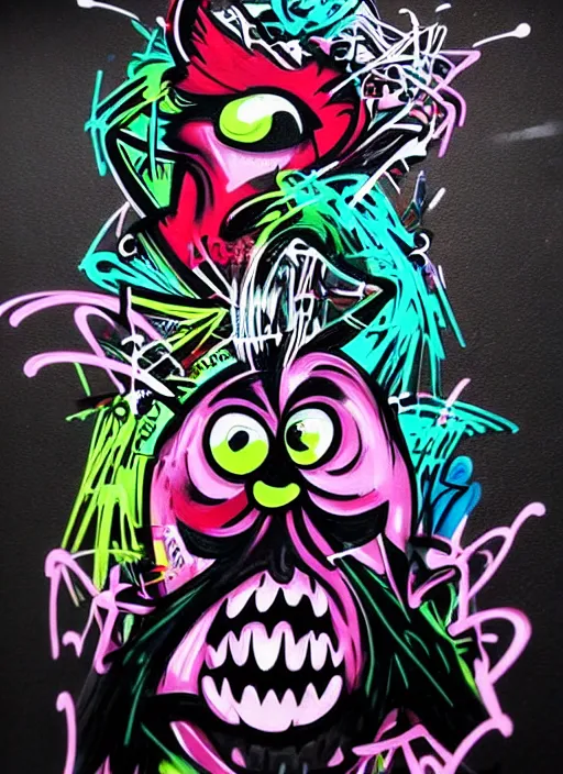 Image similar to beautiful graffiti monsters on black background paper