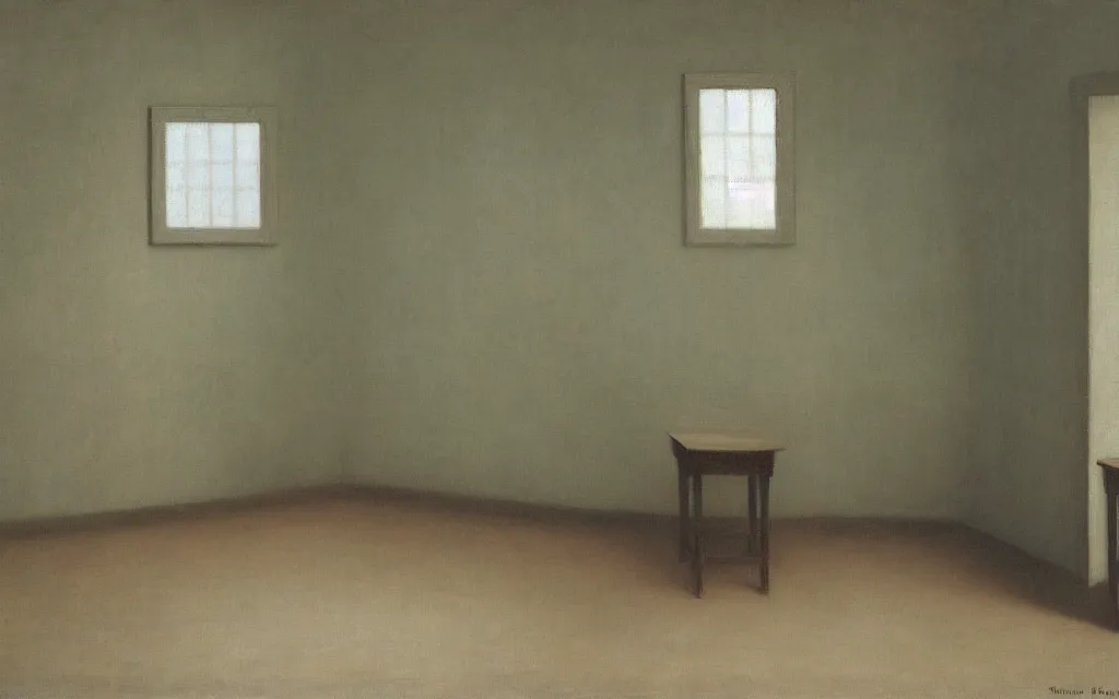 Prompt: a painting of a quiet room in spring, oil on canvas, by hammershoi