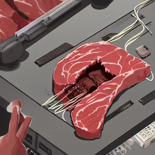 Prompt: , meat box with wires sticking out, a computer made out of flesh, computer made out of human flesh, skin on the gaming pc, personal computer horror, server, electronic, skinned alive, blood, teeth, intricate, highly detailed, digital painting, artstation, concept art, smooth, sharp focus, illustration,