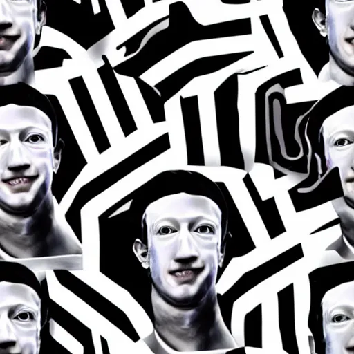 Image similar to seamless looping design of disembodied mark zuckerberg's head on striped white and black background