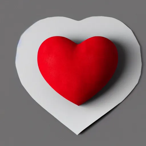 Image similar to 3d render of a uneven red clay heart shape in the middle of a gray sheet of paper