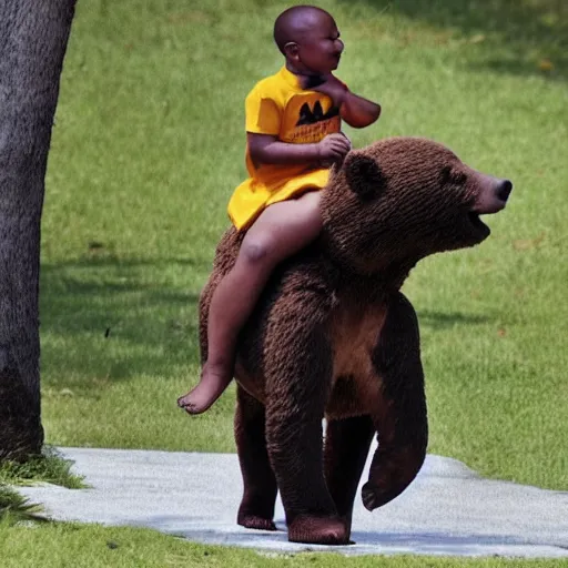 Prompt: jacob zuma riding a bear storybook style