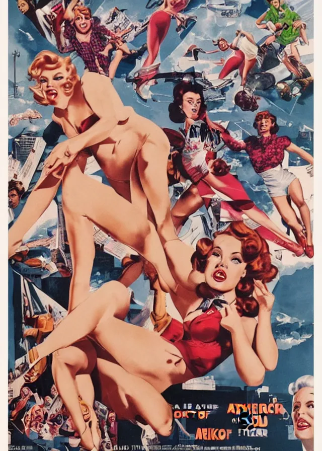 Image similar to a new attack of the 5 0 ft woman movie poster print, pin up, collage, canvas art print